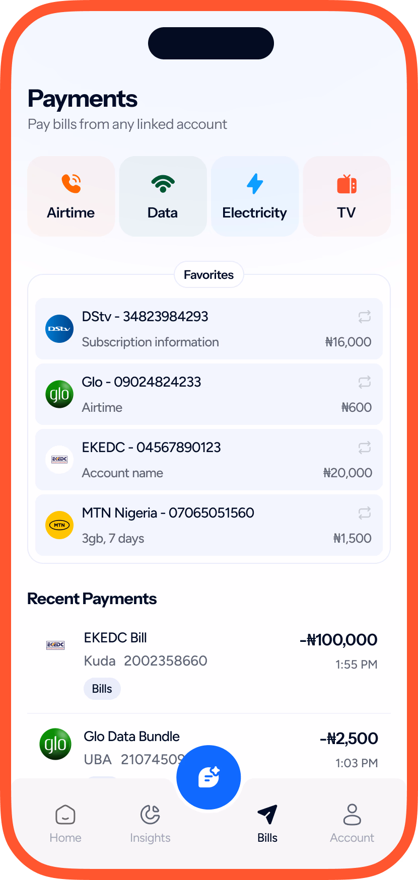 Payments screen